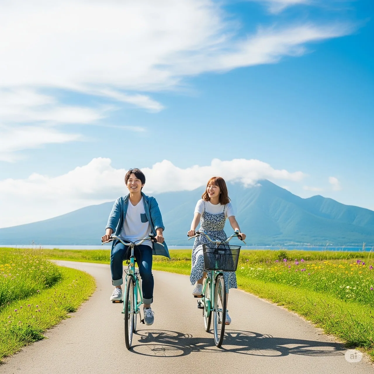 E-BIKEで礼文島を走るふたり